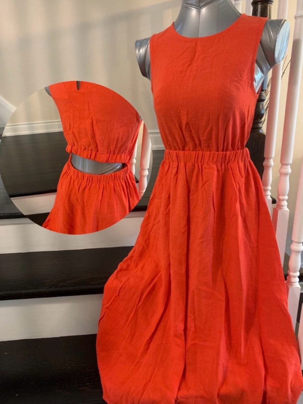 Gilli Red Sleeveless Midi Dress with Cutout Back
